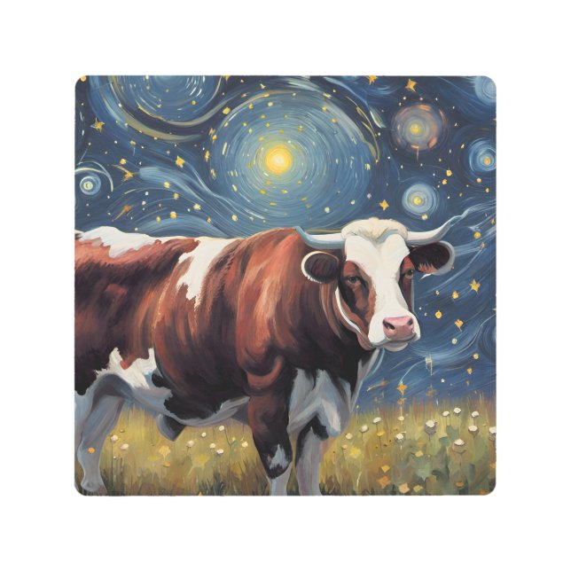 A Bull in The Starry Night Metal Print (Front)
