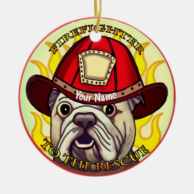 A Bulldog Firefighter ornament (Front)