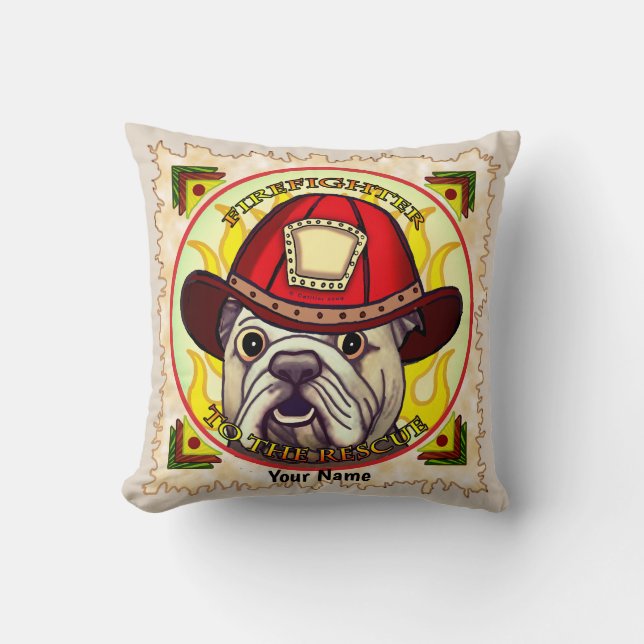 A Bulldog Firefighter  pillow (Front)