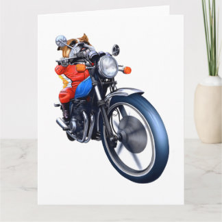 A BULLDOG RIDING BIKE CARD