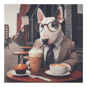 A Bullterrier Coffee Connoisseur's Delight🐾 Faux Canvas Print