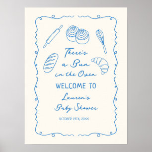 A Bun in the Oven Baking Boy Baby Shower Welcome Poster