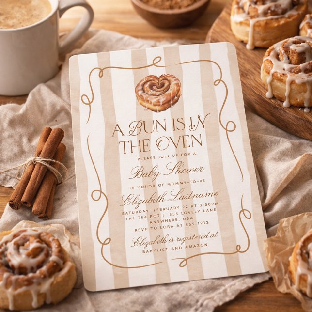 A Bun in the Oven Cinnamon Roll Theme Baby Shower Invitation (A Bun in the Oven Cinnamon Roll Theme Baby Shower Invitation)