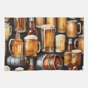 A Bunch of Beer kegs and Glasses  Kitchen Towel