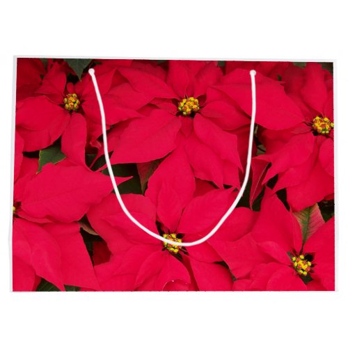 A bunch of Brightly Colored Christmas Poinsettias Large Gift Bag