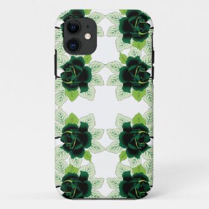 a bunch of green flowers on a white background iPhone 11 case