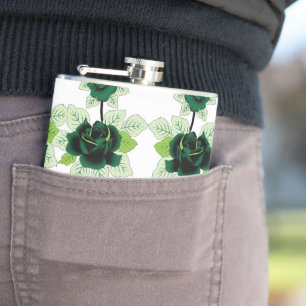 a bunch of green flowers on a white background flask