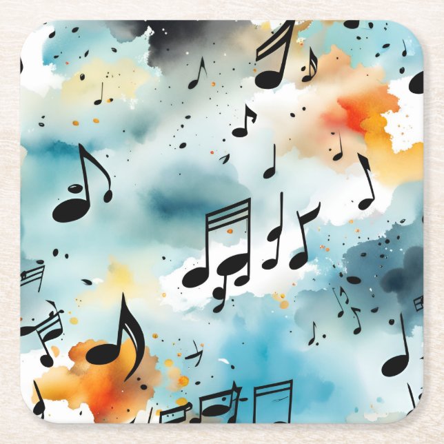 A bunch of musical notes square paper coaster (Front)