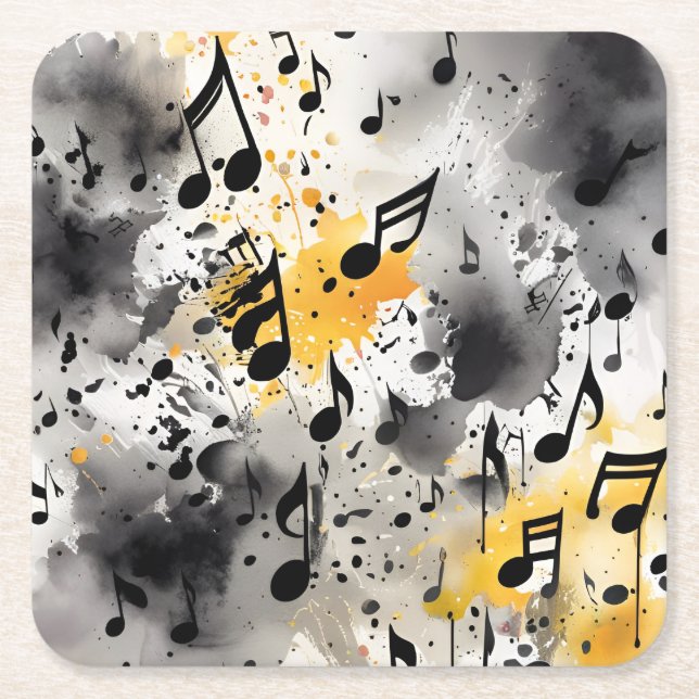 A bunch of musical notes square paper coaster (Front)