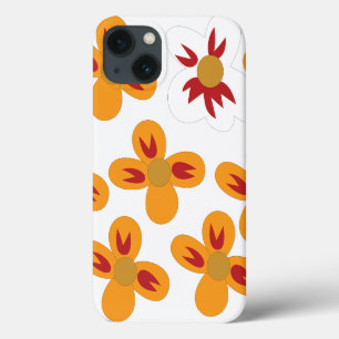 a bunch of orange and red flowers on a white backg iPhone 13 case