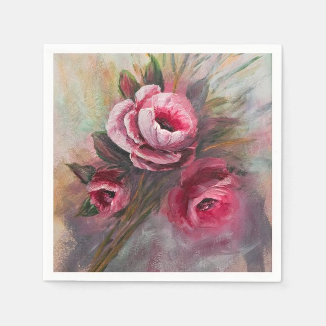a Bunch of Pink Roses Painting done in Acrylic   Napkins (Front)