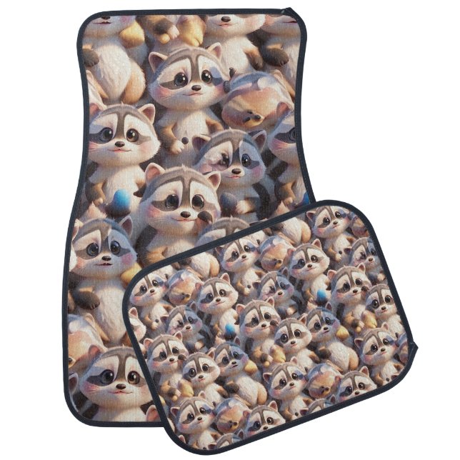 A bunch of raccoons car floor mat (Set)