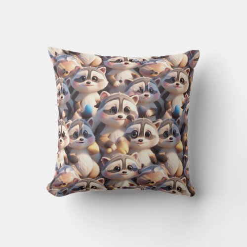 A bunch of raccoons throw pillow