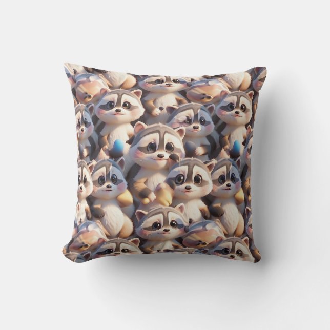 A bunch of raccoons throw pillow (Front)