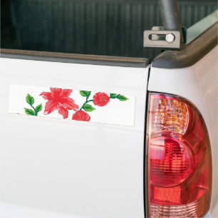 a bunch of red flowers on a white background bumper sticker