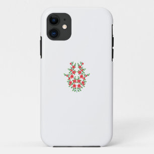 a bunch of red flowers on a white background iPhone 11 case