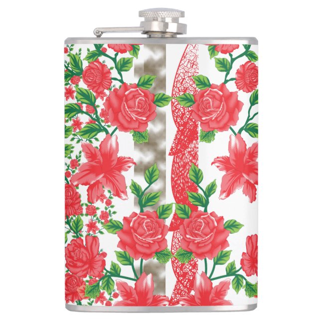 a bunch of red flowers on a white background flask (Front)