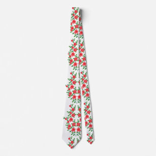 a bunch of red flowers on a white background neck tie