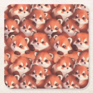 A bunch of red pandas square paper coaster