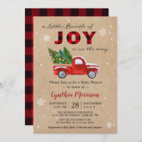 A Bundle of JOY Truck Red Plaid Baby Shower Invitation