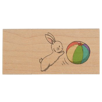 A Bunny And A Ball Wood Usb Flash Drive by bunnieswithstuff at Zazzle