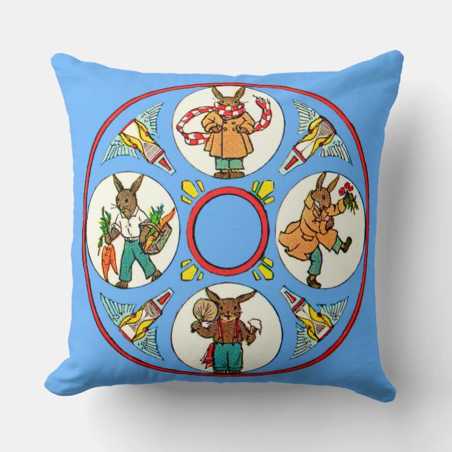 a bunny’s four seasons print throw pillow (Front)