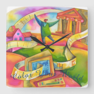 A Burst of color to tell the time of day Square Wall Clock