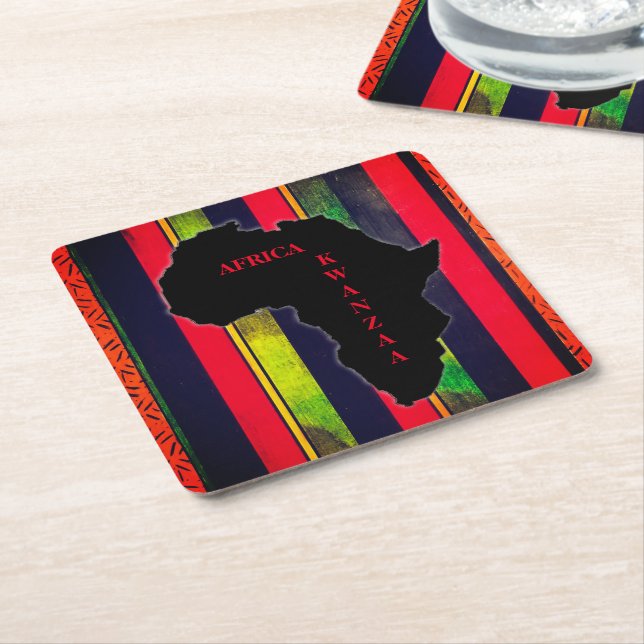 A Burst Of Kwanzaa Square Paper Coasters (Angled)