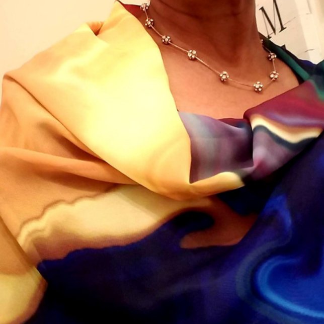 A Burst Of Yellow Happiness Graphic Scarf (This scarf is beautiful. The colors are so bright. I wore this scarf to church.)