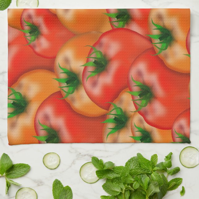 A Bushel of Fresh #Tomatoes Pattern Kitchen Towel (Folded)