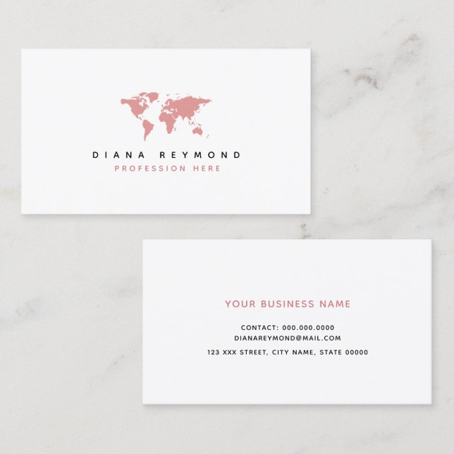 a businesscard with pink map of world for her business card (Front/Back)