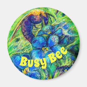 A Busy Bee & Forget-me-not Flowers Magnet