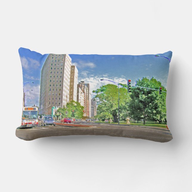 A Busy Chicago Afternoon Lumbar Pillow (Front)