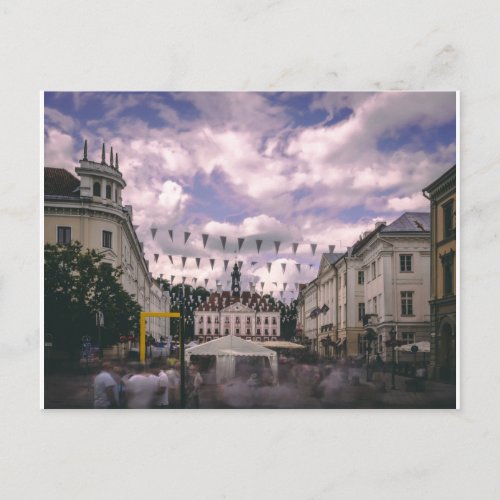 A busy market day at the Tartu town square Postcard