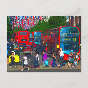 A busy Oxford Street shoppers red buses London UK Postcard