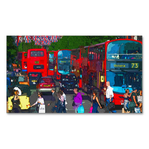 A busy Oxford Street with shoppers and red buses. Business Card Magnet