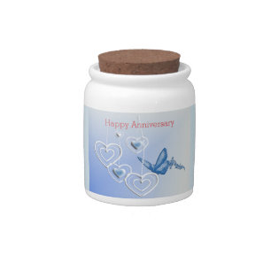 A butterfly and hearts candy jar