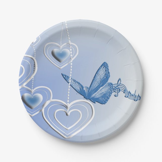 A butterfly and hearts paper plates (Front)