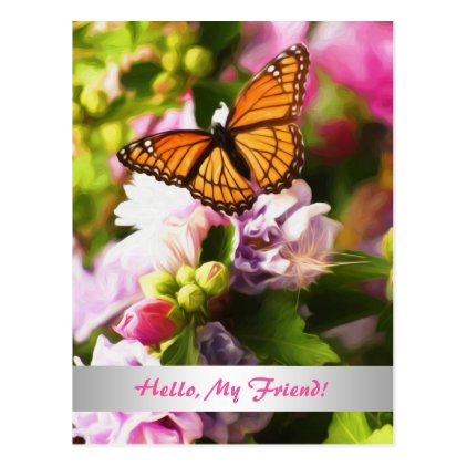 A Butterfly on Pink &amp; Purple Flowers Postcard