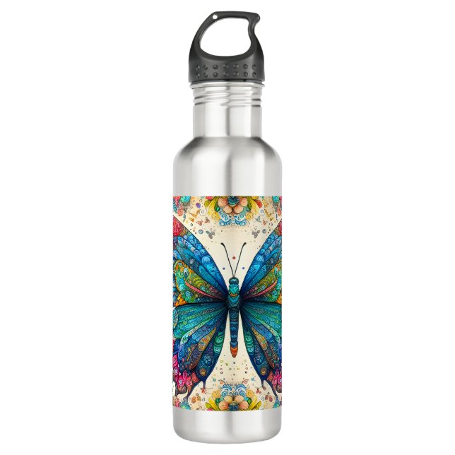 A Butterfly's Rainbow Ballet Stainless Steel Water Bottle (Front)