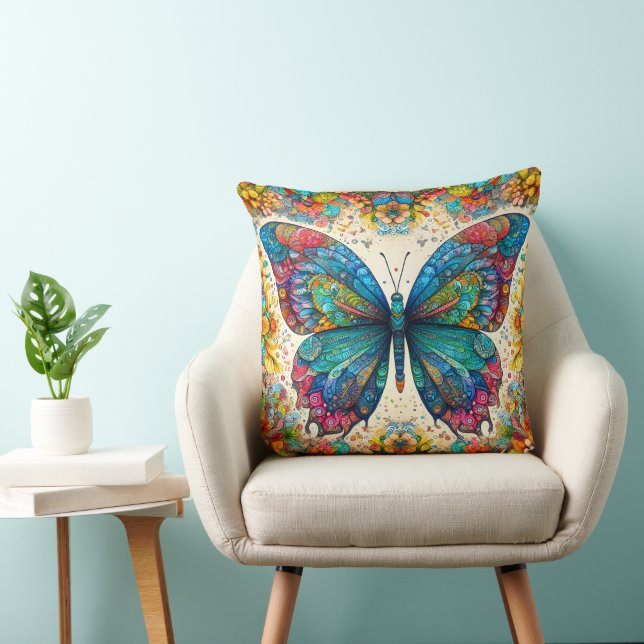 A Butterfly's Rainbow Ballet Throw Pillow (Chair)