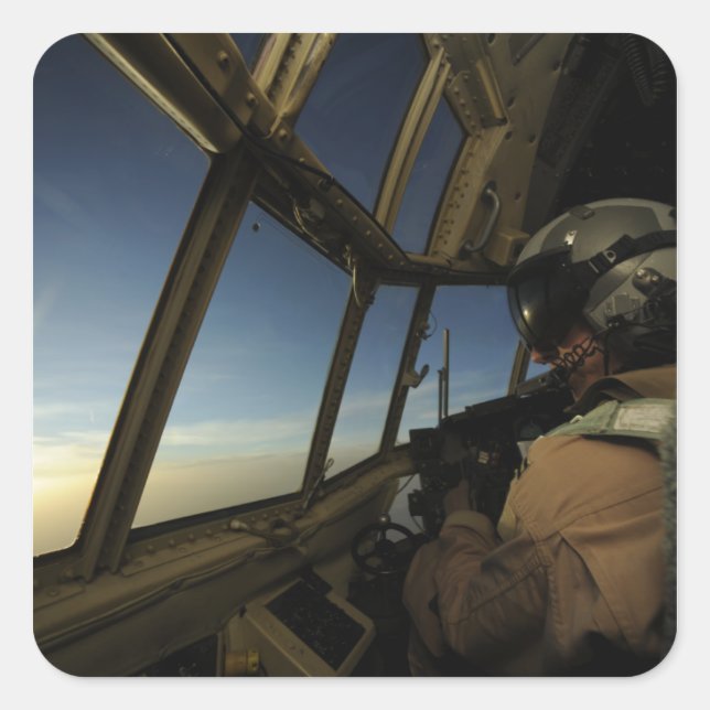 A C-130 Hercules pilot scans the horizon Square Sticker (Front)