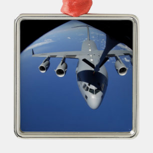 A C-17 Globemaster III receives fuel 2 Metal Ornament