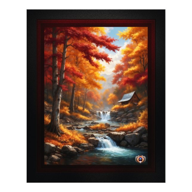 A Cabin In Autumn Woods AI Concept Art by Xzendor7 Photo Print (Front)