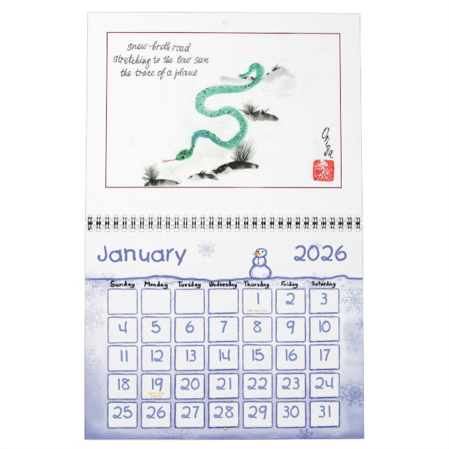 A calendar of original haiga by Origa. (Jan 2026)