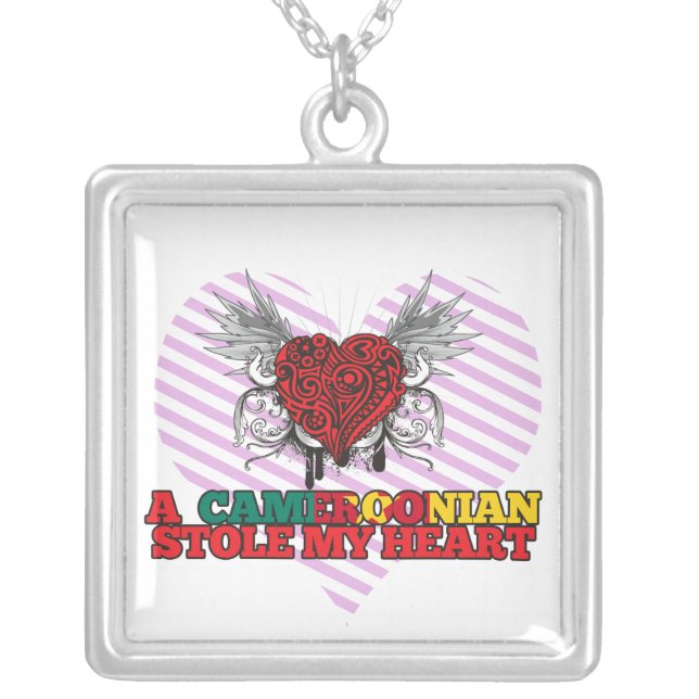 A Cameroonian Stole my Heart Silver Plated Necklace (Front)
