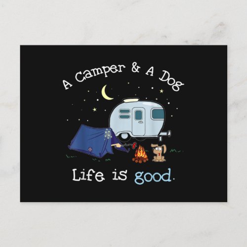 A Camper And A Dog Life Is Good Cool Outdoor Camp Announcement Postcard