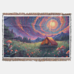A camping scene throw blanket