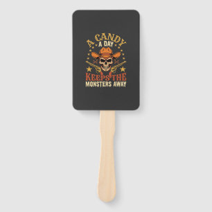 A Candy a Day Keeps the Monsters Away Halloween Sk Hand Fan