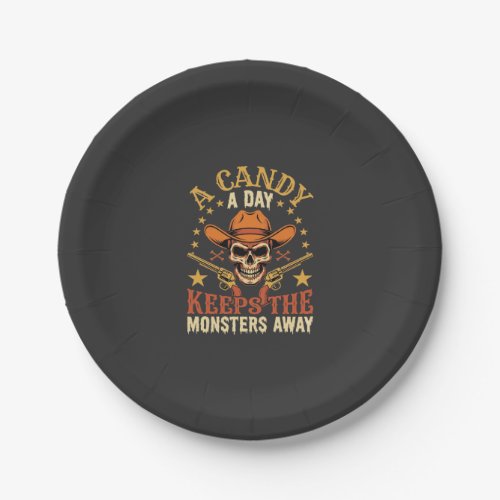 A Candy a Day Keeps the Monsters Away Halloween Sk Paper Plates